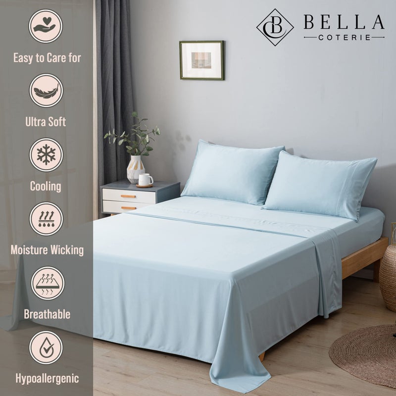 BC BELLA COTERIE Bella Coterie Luxury Bamboo Viscose Split King Size Sheet Set | 2 Fitted Sheets for Sleep Number & Adjustable Beds | 100% Organically Grown | Cooling & Ultra Soft | 18â€ Deep Pocket [Coastal Blue] - Image 3