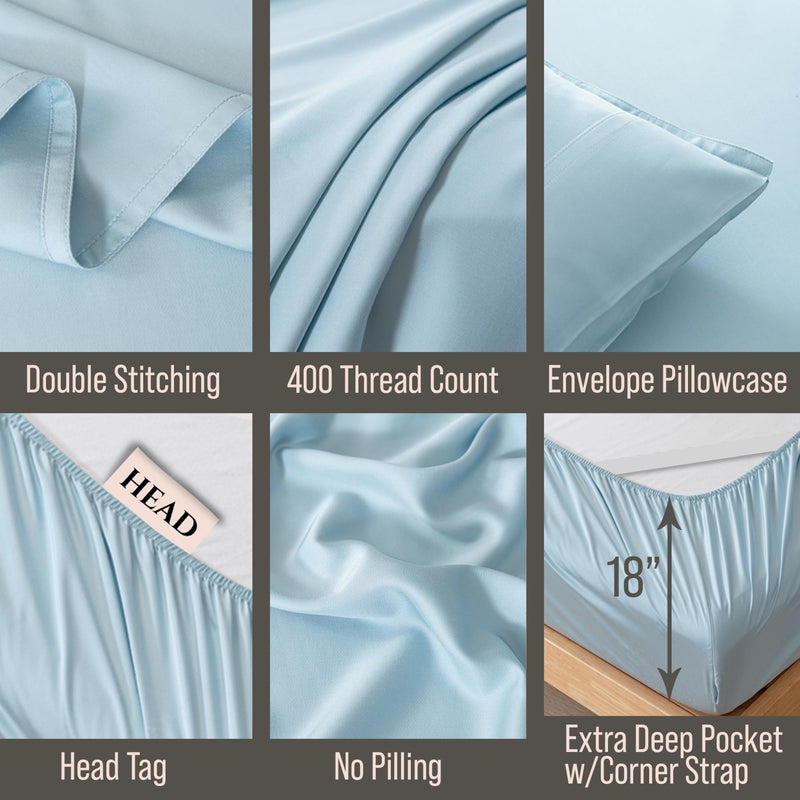 BC BELLA COTERIE Bella Coterie Luxury Bamboo Viscose Split King Size Sheet Set | 2 Fitted Sheets for Sleep Number & Adjustable Beds | 100% Organically Grown | Cooling & Ultra Soft | 18â€ Deep Pocket [Coastal Blue] - Image 4