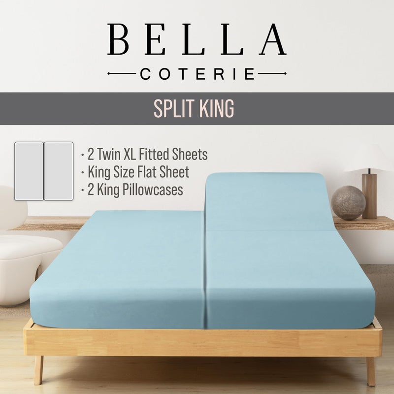 BC BELLA COTERIE Bella Coterie Luxury Bamboo Viscose Split King Size Sheet Set | 2 Fitted Sheets for Sleep Number & Adjustable Beds | 100% Organically Grown | Cooling & Ultra Soft | 18â€ Deep Pocket [Coastal Blue] - Image 2