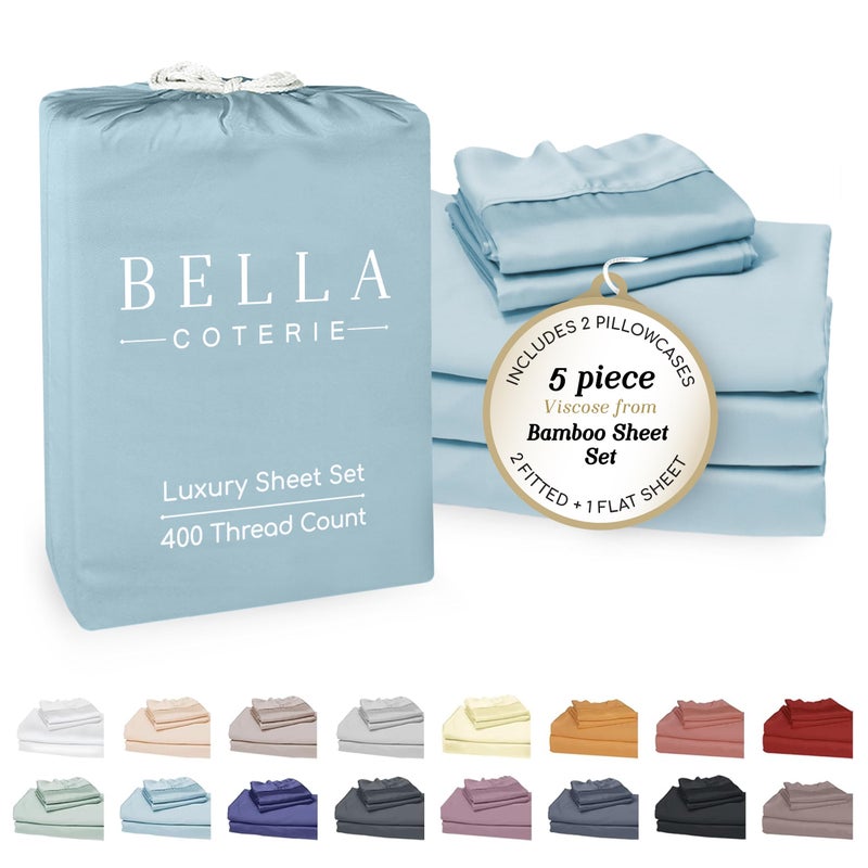 BC BELLA COTERIE Bella Coterie Luxury Bamboo Viscose Split King Size Sheet Set | 2 Fitted Sheets for Sleep Number & Adjustable Beds | 100% Organically Grown | Cooling & Ultra Soft | 18â€ Deep Pocket [Coastal Blue] - Image 1