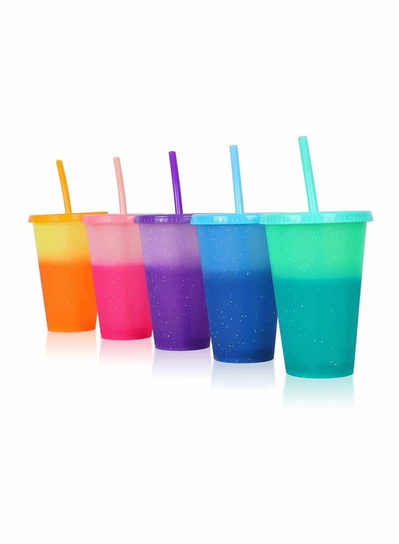 Excefore Color Changing Plastic Tumblers with Lids and Straws（5 Pcs） - Image 1
