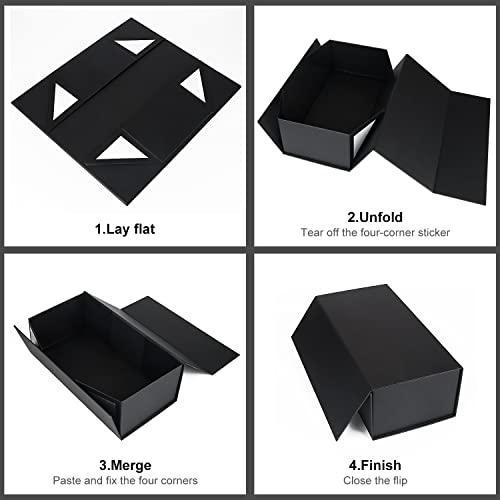 ROSTELACK Black Gift Box 10" x 6" x 3" with Magnetic Closure Lid Gift Boxe for Presents,Bridesmaid Gifts Boxes,Cute Box,Birthday Box,Luxury for Gift Packaging, Magnetic Gift Boxe for Wrapping Gifts (Black) - Image 3