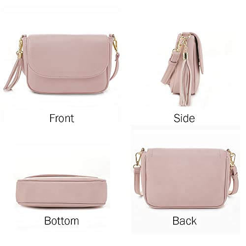EVVE Small Crossbody Bag for Women Trendy Vegan Leather Flap Saddle Purses with Adjustable Shoulder Strap - Blush - Image 2