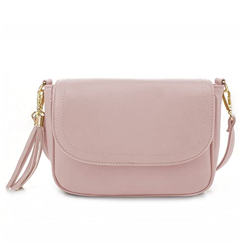 EVVE Small Crossbody Bag for Women Trendy Vegan Leather Flap Saddle Purses with Adjustable Shoulder Strap - Blush - Image 1