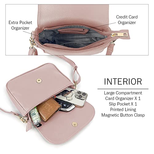 EVVE Small Crossbody Bag for Women Trendy Vegan Leather Flap Saddle Purses with Adjustable Shoulder Strap - Blush - Image 3