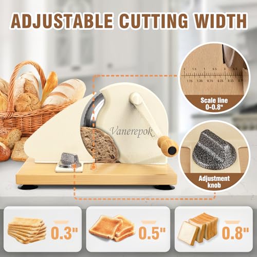 vanerepok Manual Bread Slicer for Homemade Sourdough Bread Versatile Hand Crank Bread Slicer for Sourdough Crusty Bread Etc Stainless Steel Slicers Adjustable Width for Homemade & Commercial Use - Image 3