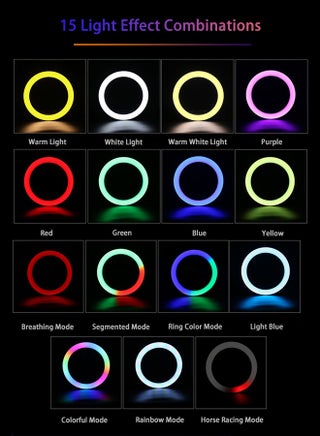 ضوء حلقة للتصوير الفوتوغرافي RGB قابل للتعتيم مع حامل ثلاثي القوائم للطاولة متعدد الألوان - view 3
