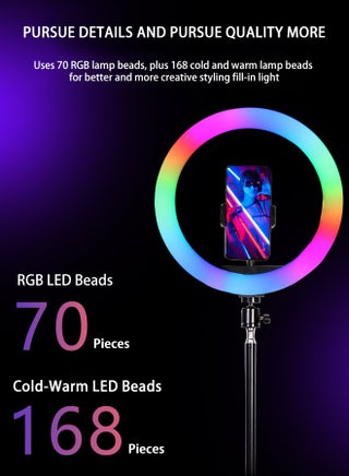 ضوء حلقة للتصوير الفوتوغرافي RGB قابل للتعتيم مع حامل ثلاثي القوائم للطاولة متعدد الألوان - view 2