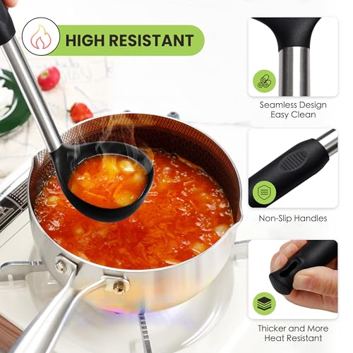 Fyvva Large Cooking Utensils Set, 35 Pcs Kitchen Utensils Set with Holder, Silicone Spatula Set with Stainless Steel Handle, Whisk, Basting Brush, Kitchen Gadgets for Nonstick Cookware (Black) - Image 5