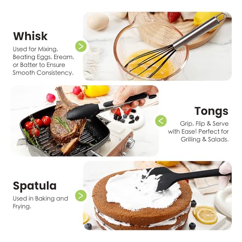 Fyvva Large Cooking Utensils Set, 35 Pcs Kitchen Utensils Set with Holder, Silicone Spatula Set with Stainless Steel Handle, Whisk, Basting Brush, Kitchen Gadgets for Nonstick Cookware (Black) - Image 3