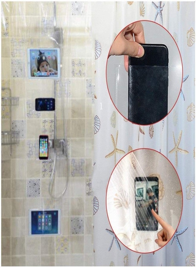 Fangkun iPad Mount Clear Shower Curtain Liner - 4 Touch-sensative Pockets - Bath/Shower Organizer - Bathroom Storage Bag 32 x 72 inches - Image 2