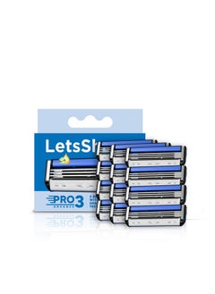 LetsShave Pro 3 Advance Shaving Razor Blade For Men | Made In South Korea | Lubricating Strip With Aloe Vera & Vitamin E | 3 Blade Full Body Razor | Rubber Guard & Open Flow Architecture - Pack Of 12 Blade Refills  - Image 1