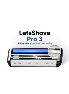 LetsShave Pro 3 Advance Shaving Razor Blade For Men | Made In South Korea | Lubricating Strip With Aloe Vera & Vitamin E | 3 Blade Full Body Razor | Rubber Guard & Open Flow Architecture - Pack Of 12 Blade Refills  - Image 2