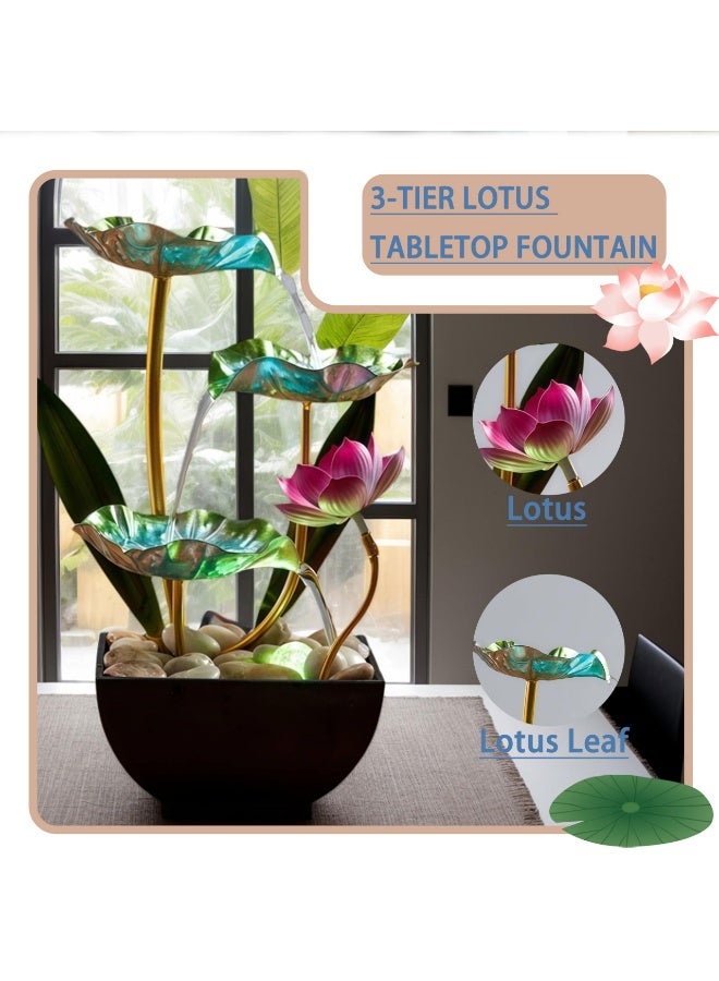 YelaJoy Tabletop Fountain 3-Tiers Leaf, Small Indoor Waterfall Fountains with Rocks,  Lotus Waterfall Fountain Zen Fountains,  Indoor Zen Relaxation for Office Living Room or Bedroom (Blue) - Image 3