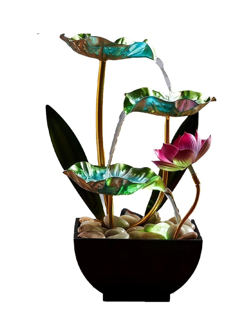 YelaJoy Tabletop Fountain 3-Tiers Leaf, Small Indoor Waterfall Fountains with Rocks,  Lotus Waterfall Fountain Zen Fountains,  Indoor Zen Relaxation for Office Living Room or Bedroom (Blue) - Image 1