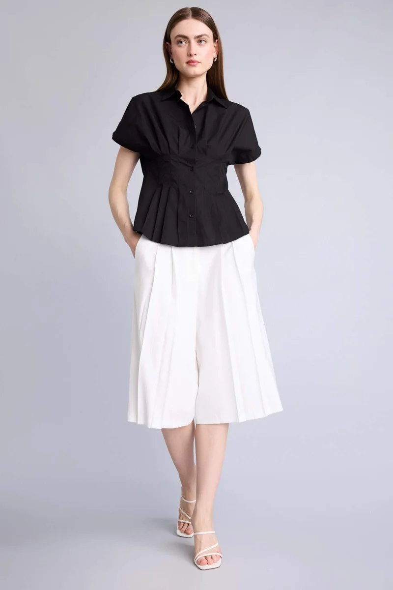 ديفاكتو Slim Fit Shirt Collar Poplin Short Sleeve Shirt