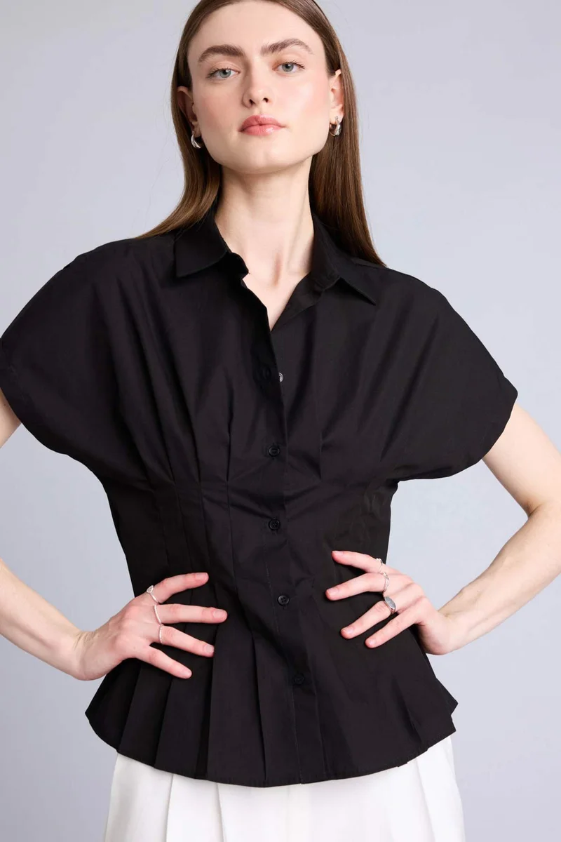 ديفاكتو Slim Fit Shirt Collar Poplin Short Sleeve Shirt