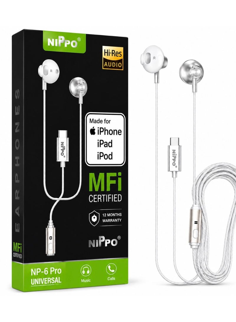 Nippo NP-6 Pro Type-C Earphones with Metal Build, MFi Certified for iPhone - Image 2