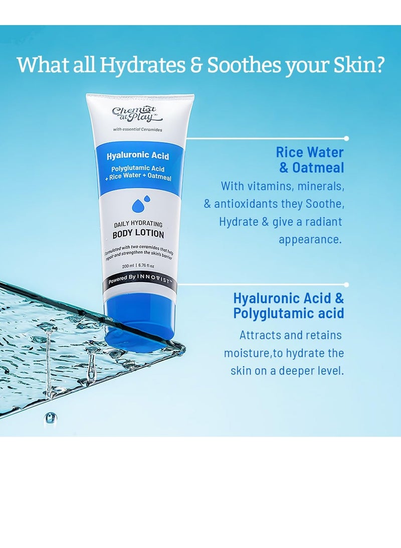 Chemist at Play Hydrating Body Lotion with Rice Water and Hyaluronic Acid for Deep Moisturization All Skin Type Hydrate Dry and Flaky Skin Vegan and Cruelty-Free 200 ml - Image 4