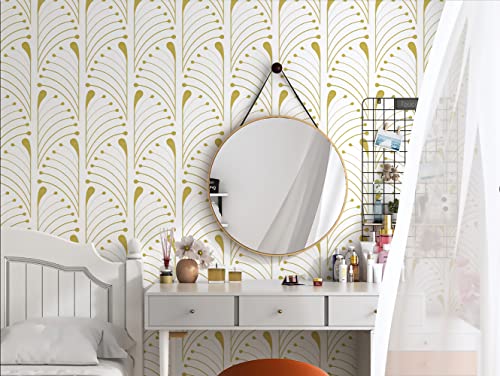Kitico Peel and Stick Wallpaper Gold and White Wallpaper Geometric Contact Paper Removable Self Adhesive Wall Paper Waterproof for Bathroom/Bedroom/Cabinet/shelf Home Decoration Vinyl Roll 17.3''x118.1'' - Image 2