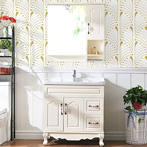 Kitico Peel and Stick Wallpaper Gold and White Wallpaper Geometric Contact Paper Removable Self Adhesive Wall Paper Waterproof for Bathroom/Bedroom/Cabinet/shelf Home Decoration Vinyl Roll 17.3''x118.1'' - Image 4
