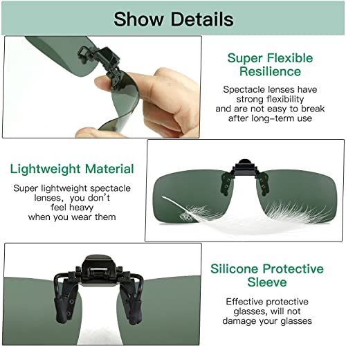 Electomania Polarized Clip-On Sunglasses, Anti-Glare Uv Protection Flip-Up Oval Sunglasses For Prescription Glasses,Men's Sunglasses (Deep Green), Free Size - Image 2