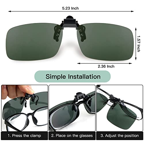 Electomania Polarized Clip-On Sunglasses, Anti-Glare Uv Protection Flip-Up Oval Sunglasses For Prescription Glasses,Men's Sunglasses (Deep Green), Free Size - Image 4