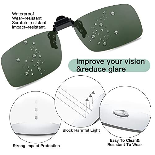 Electomania Polarized Clip-On Sunglasses, Anti-Glare Uv Protection Flip-Up Oval Sunglasses For Prescription Glasses,Men's Sunglasses (Deep Green), Free Size - Image 3