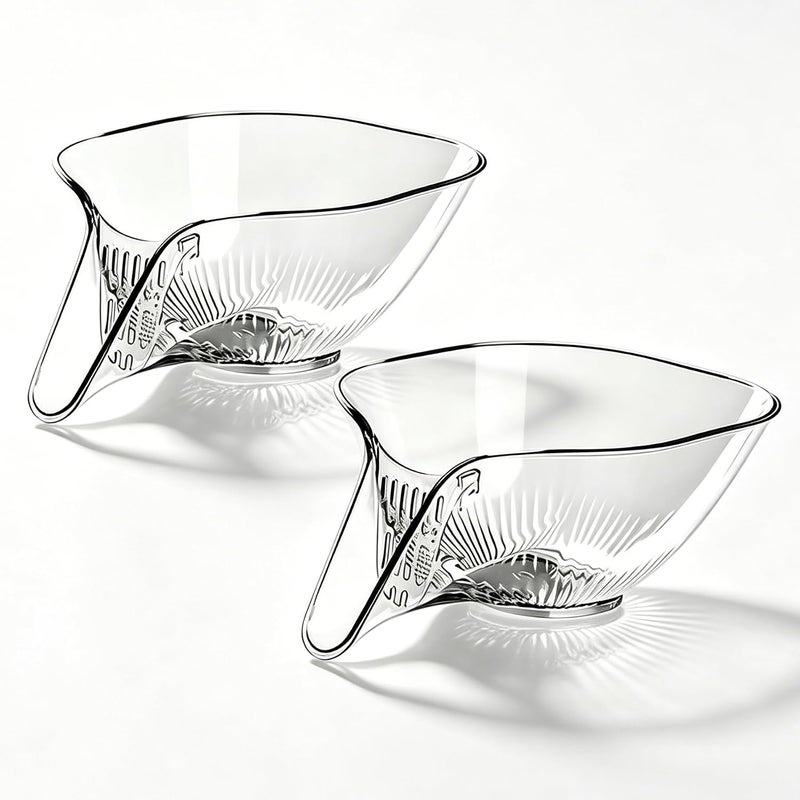 Duomama 2 Pack Transparent Drain Basket with Spout, Multipurpose Kitchen Rice Fruit Vegetable Washing Strainer, Easy Clean Space Saving Food Prep Colander - Image 1