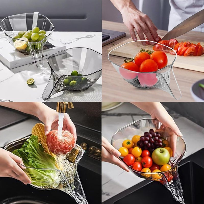 Duomama 2 Pack Transparent Drain Basket with Spout, Multipurpose Kitchen Rice Fruit Vegetable Washing Strainer, Easy Clean Space Saving Food Prep Colander - Image 2