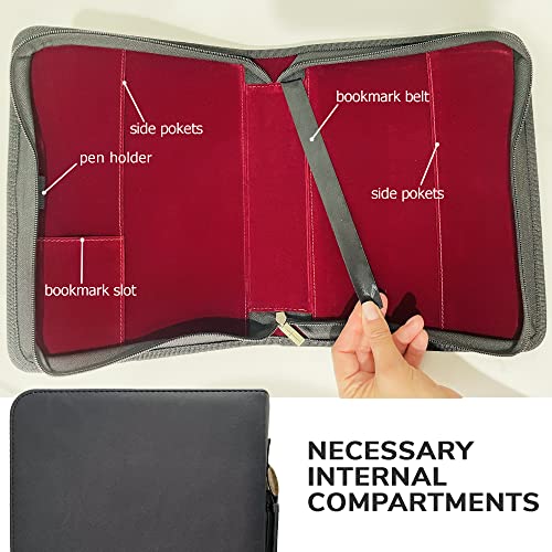 DEHITE Bible Cover Case for Women and Men – Leather Bible Carrying Bag Large Size – Fits Book 7 x 10.1 x 1.9 in – Pen Slots – Zippered Pocket – Premium Faux Leather – Black Christian Gift - Image 4