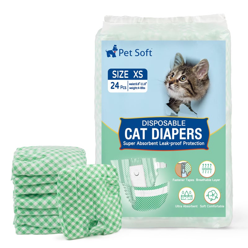Pet Soft Disposable Cat Diapers Female Dog Diapers for Cats Dogs in Heat Period or Urine Incontinence Doggie Diapers Ultra Absorbent LeakProof Puppy Diapers 24pcs Green XS
