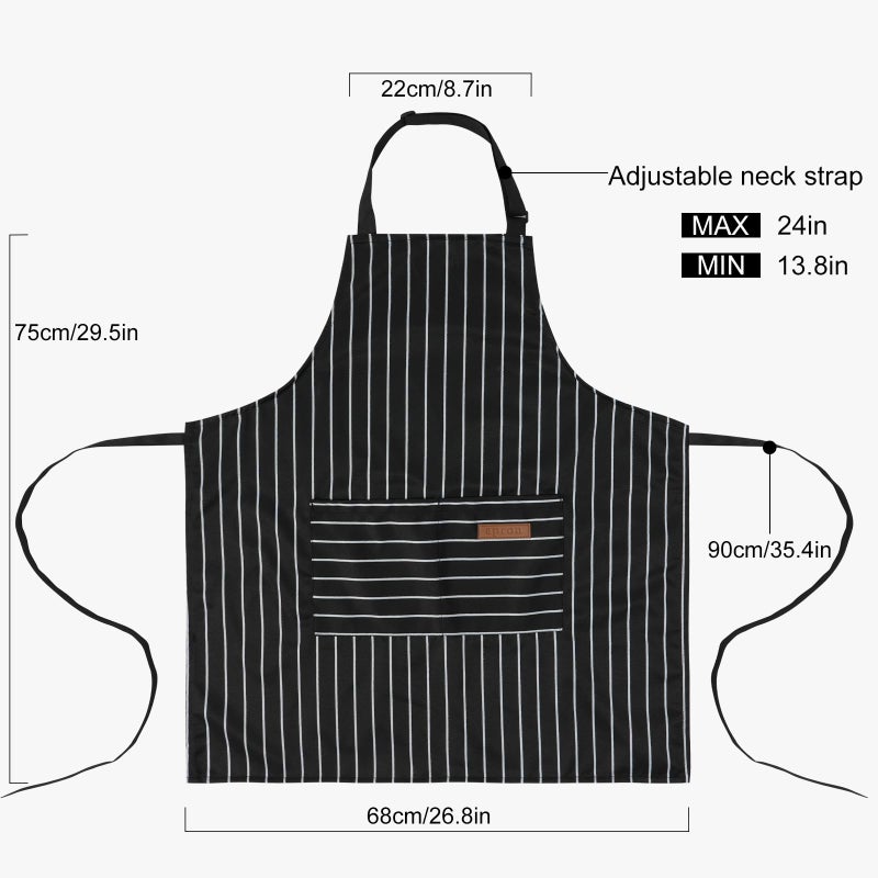 DILLMAN Kitchen Cooking Adjustable Aprons - Men Women Bib Soft Chef Stripes Apron with 2 Pockets (Wide Black Strips) - Image 2