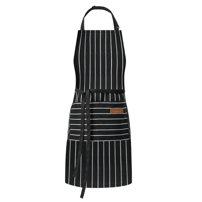 DILLMAN Kitchen Cooking Adjustable Aprons - Men Women Bib Soft Chef Stripes Apron with 2 Pockets (Wide Black Strips) - Image 1