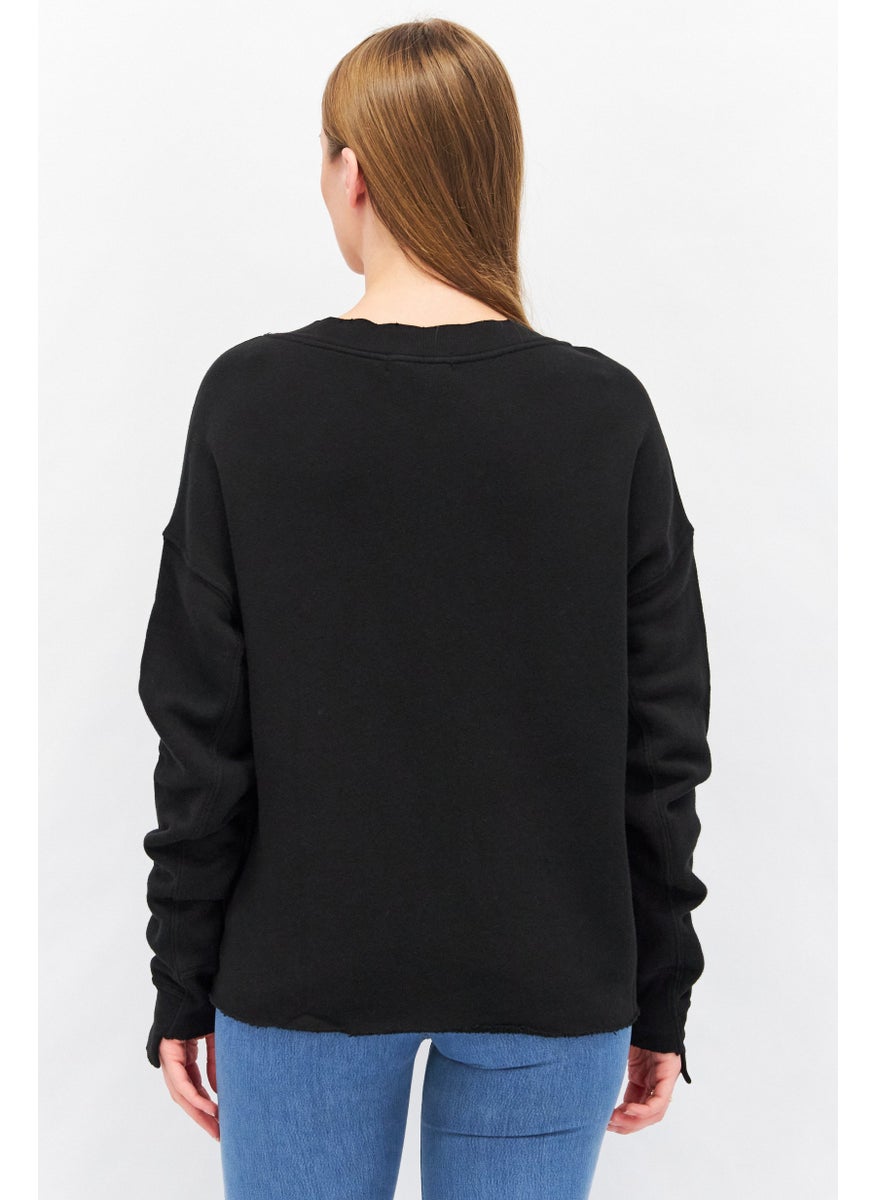 N:Philanthropy Women V-Neck Long Sleeves Solid Sweatshirt, Black  - Image 4