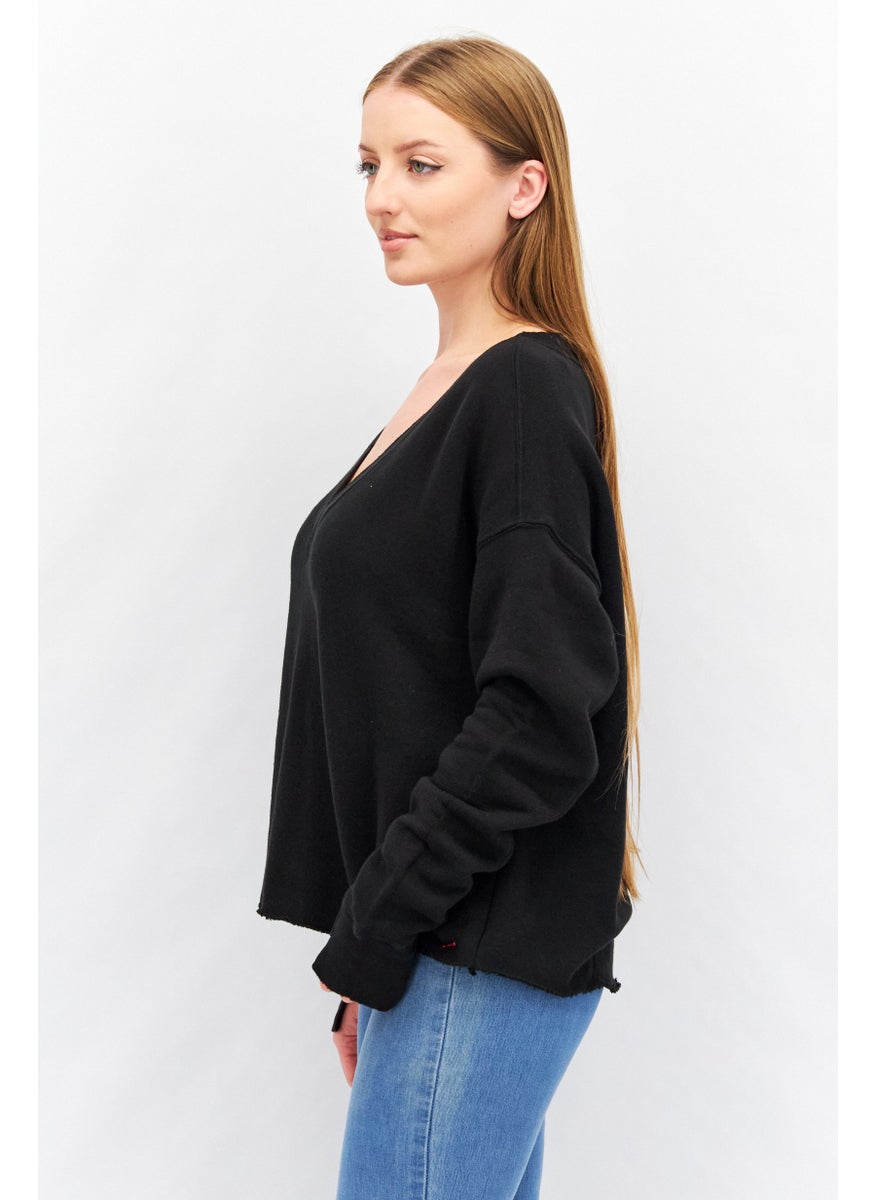 N:Philanthropy Women V-Neck Long Sleeves Solid Sweatshirt, Black  - Image 3