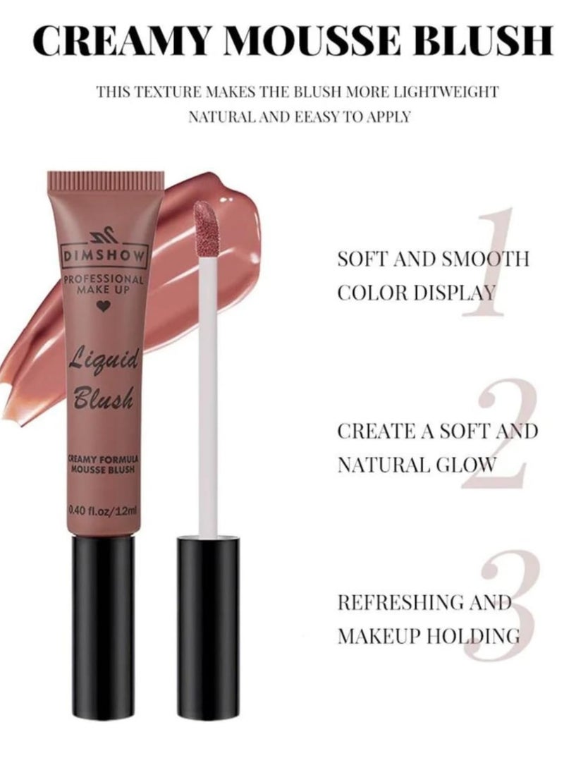 DIMSHOW Liquid Blush Creamy Formula Mousse Blush Creamy Liquid Matte Finish Blusher Face Beauty Makeup Liquid Tinted Mousse Blush Eyeshadow and Lipstick Long Wearing Moisturizing Blush 01 - Image 5