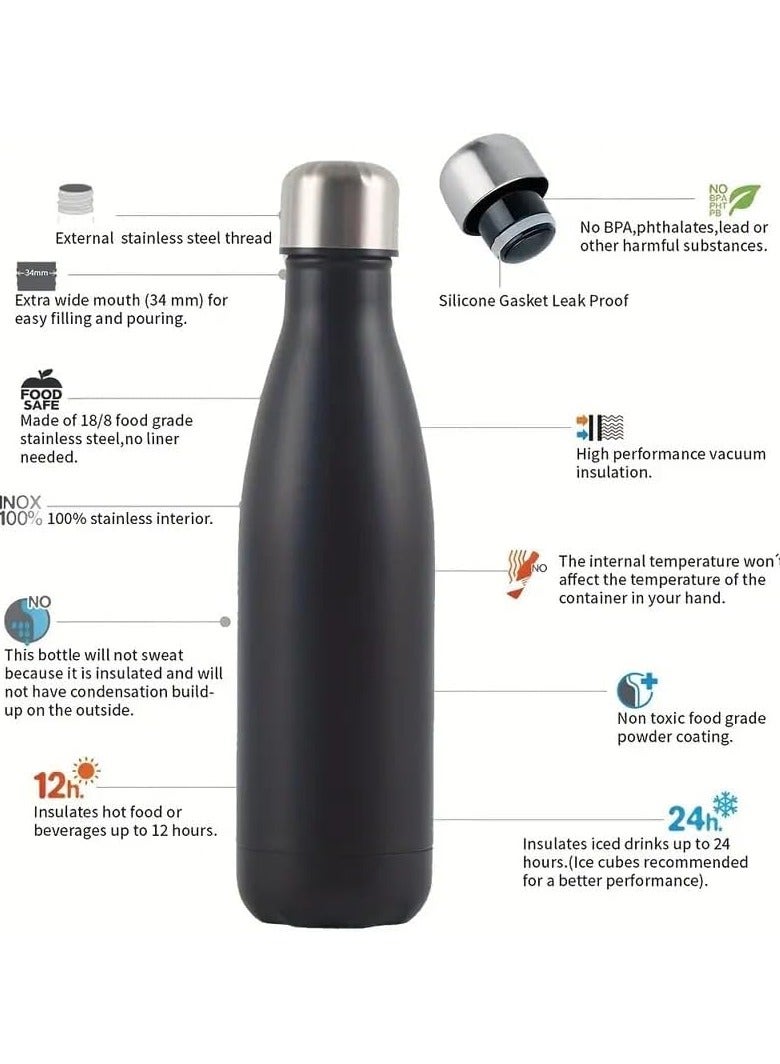 Premium Portable  Stainless Steel Thermos Water Bottle 500ml - Vacuum Insulated Flask for Hot and Cold Drinks - Perfect for Home, Office, School, Sports, Camping