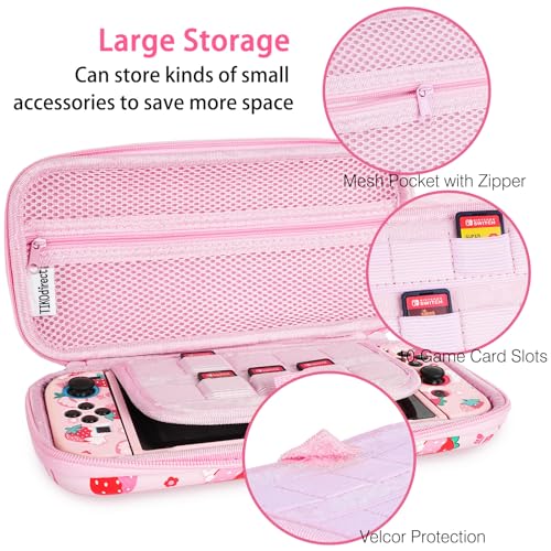 TIKOdirect Carrying Case for Switch Cute Portable Travel Bag Accessories with Soft Protective Cover Screen Protectors and Thumb grip caps Game Card Case 7in1 Pink - Image 3