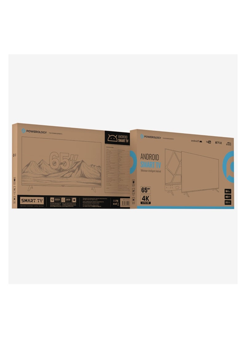 Powerology - 65 inch UHD 4K Smart TV Android DLED Frameless Design/ HDR Support / 3840x2160 Resolution / Speaker / Maxhub Share / 3x HD Inputs / YouTube/ Netflix/ Shahid/Movies/Home/ User-Friendly Interface - Black - Image 1