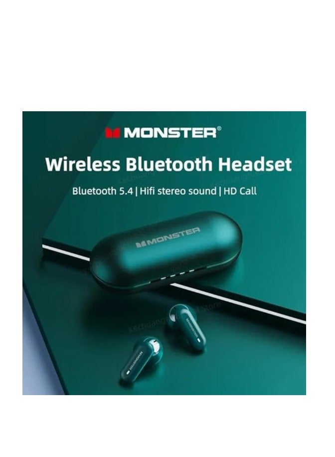 مونستر سماعات أذن بلوتوث لاسلكية للألعاب من مونستر XKT25، سماعة رأس للألعاب ذات زمن استجابة منخفض مع ميكروفون مدمج لسماعات إلغاء الضوضاء للألعاب باللون الأخضر - Image 2