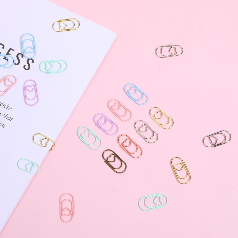 Qulkws 100 Pcs Heart Paper Clips Small Paper Clips Cute Mini Paperclips Papers Clamp for Document Note Decoration Organizing (Colorful) - Image 3