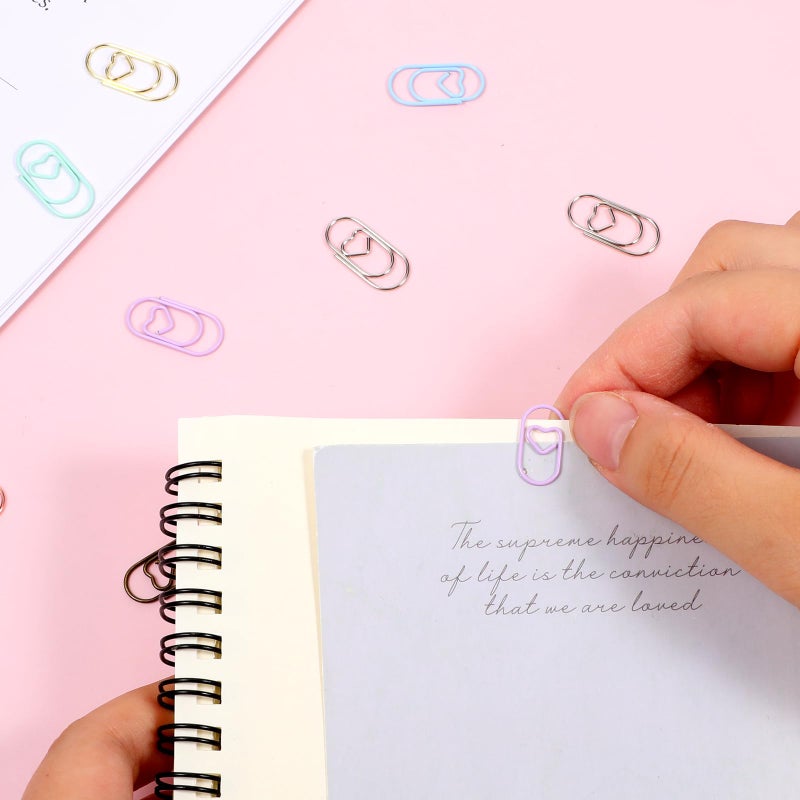 Qulkws 100 Pcs Heart Paper Clips Small Paper Clips Cute Mini Paperclips Papers Clamp for Document Note Decoration Organizing (Colorful) - Image 5
