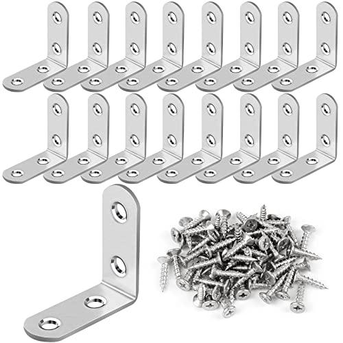 Romeda 16 Pcs L Bracket Stainless Steel Corner Brace Sets, 90 Degree Right Angle Brackets with 64 Pcs Screws, L Bracket Firmware for Wooden Shelves, Chairs, Tables, Dressers, Furniture (Silver) - Image 1