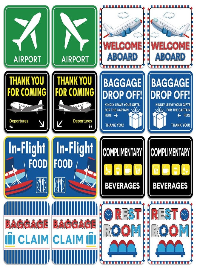 Faccito 16 Pcs Airplane Party Sign Cutouts Set Flight Signs Cutouts Airplane Birthday Supplies Party Theme Flight Aviation Event Decoration Holiday Supplies, 8 x 8 Inch - Image 1