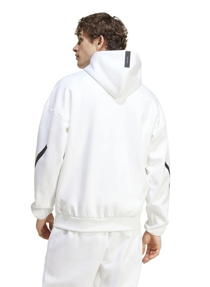 اديداس سترة رياضية بغطاء رأس بيضاء للرجال