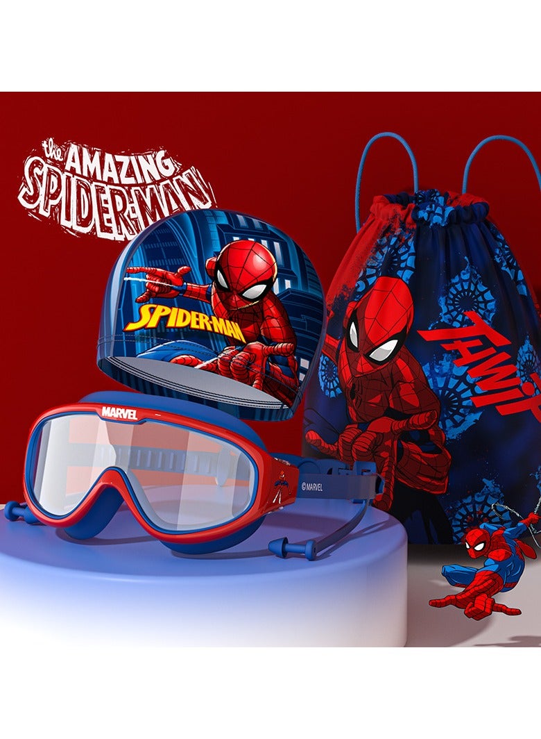 SPIDERMAN Marvel's Spiderman Goggle Set with Swimming Cap, Earplugs, Swimming Bag And Leak-Proof Goggles - Waterproof Swimming Goggles that Can Effectively Block Ultraviolet Rays