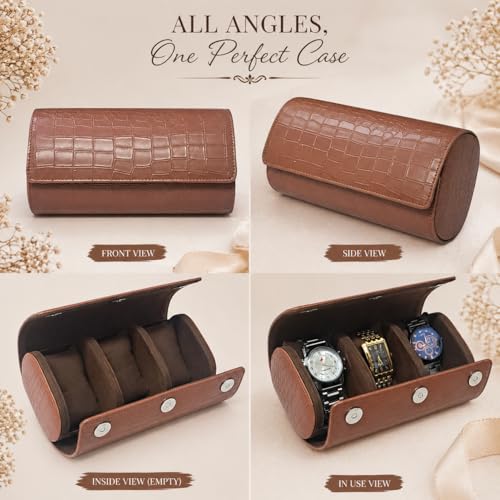 essart Luxury Watch Storage Case – Premium Leather Organizer Box for Exclusive Timepieces, Elegant Display & Protection for Collectors (WR-1013-Croco-Tan) - Image 4