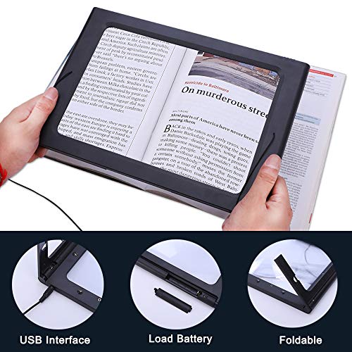 JUOIFIP Hands-Free Magnifying Glass Large Full-Page Rectangular 3X Magnifier LED Lighted Illuminated Foldable Desktop Portable for Elder Kids - Image 3