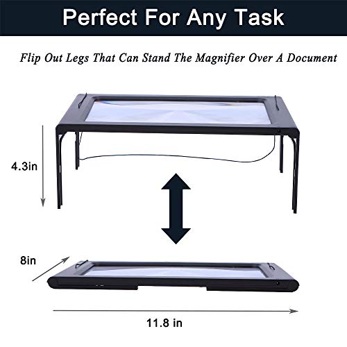 JUOIFIP Hands-Free Magnifying Glass Large Full-Page Rectangular 3X Magnifier LED Lighted Illuminated Foldable Desktop Portable for Elder Kids - Image 5